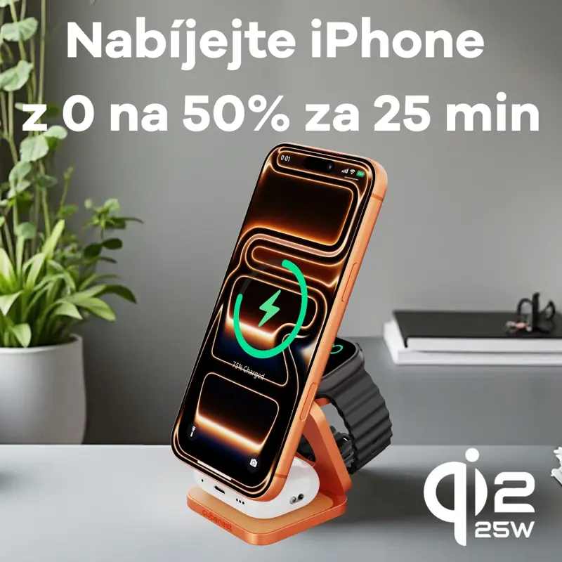 Cubenest 3v1 Qi2.2 Skládací bezdrátová magnetická nabíječka SQ312 Ultra oranžová