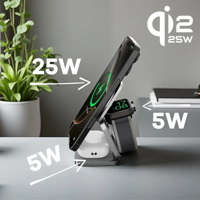 Cubenest 3v1 Qi2.2 Skládací bezdrátová magnetická nabíječka SQ312 Ultra šedá