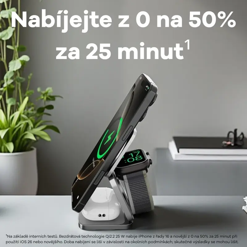 Cubenest 3v1 Qi2.2 Skládací bezdrátová magnetická nabíječka SQ312 Ultra šedá