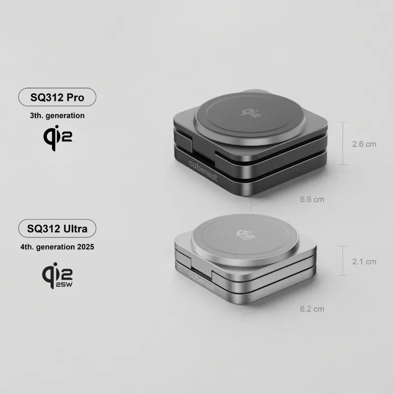 Cubenest 3v1 Qi2.2 Skládací bezdrátová magnetická nabíječka SQ312 Ultra šedá