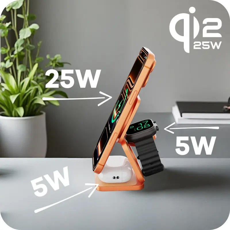 Qi2.2 Skládací MagSafe nabíječka 3v1