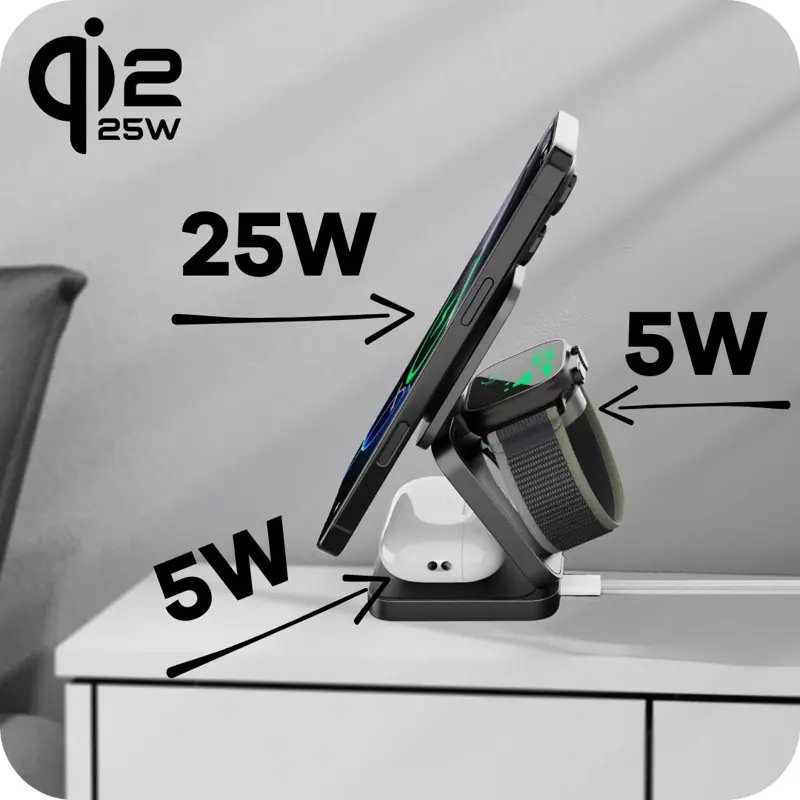 Qi2.2 Skládací MagSafe nabíječka 3v1