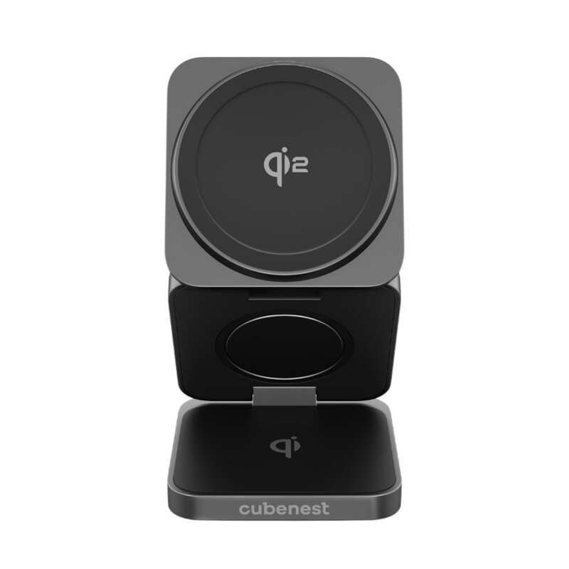 Cubenest 3v1 Qi2 Skládací bezdrátová magnetická nabíječka SQ312 Pro černá