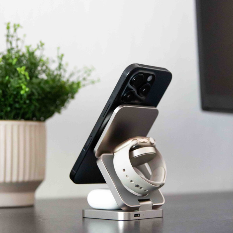 Cubenest 3v1 Qi2.2 Skládací bezdrátová magnetická nabíječka SQ312 Pro titanová