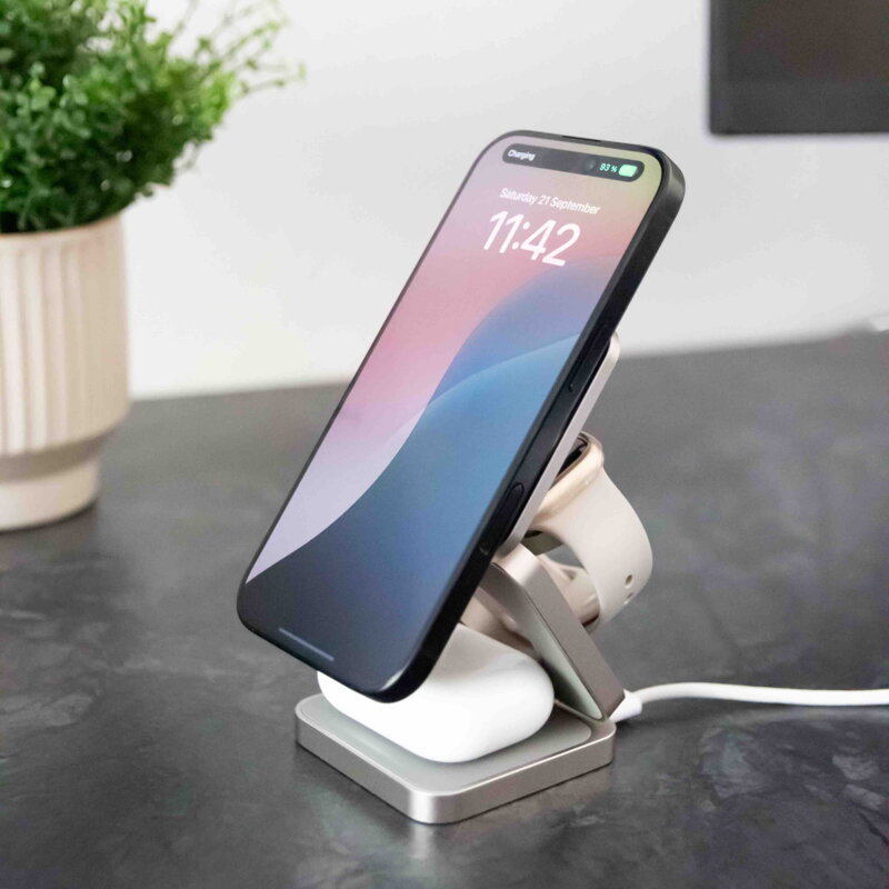 Cubenest 3v1 Qi2.2 Skládací bezdrátová magnetická nabíječka SQ312 Pro titanová