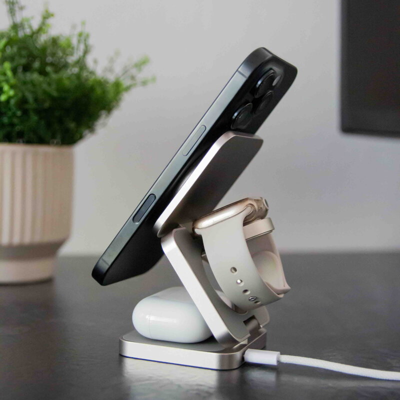 Cubenest 3v1 Qi2.2 Skládací bezdrátová magnetická nabíječka SQ312 Pro titanová