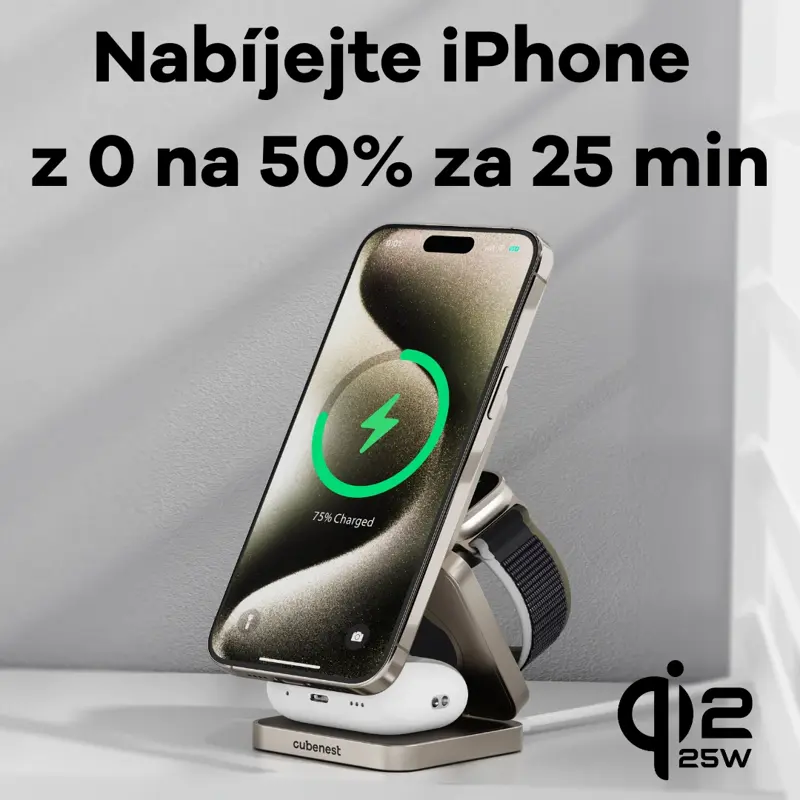 Cubenest 3v1 Qi2.2 Skládací bezdrátová magnetická nabíječka SQ312 Pro titanová