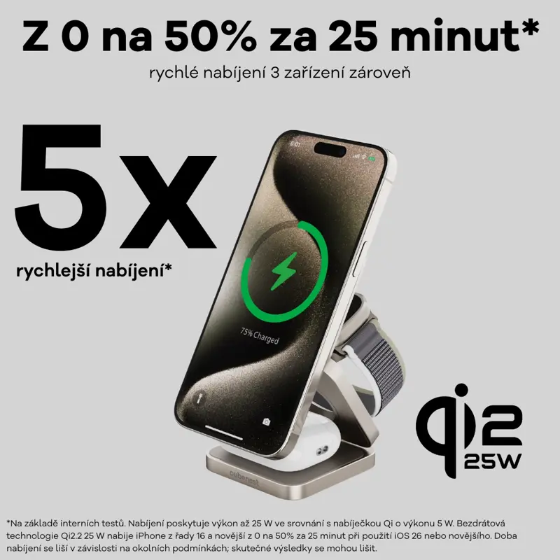 Cubenest 3v1 Qi2.2 Skládací bezdrátová magnetická nabíječka SQ312 Pro titanová