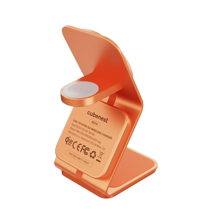 Cubenest 3v1 Qi2.2 Bezdrátová magnetická nabíječka SQ314 oranžová