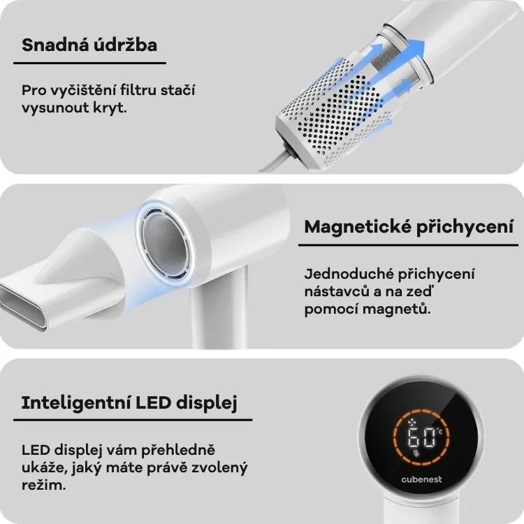 Cubenest Fén na vlasy SwiftDry SDHD01 bílý 