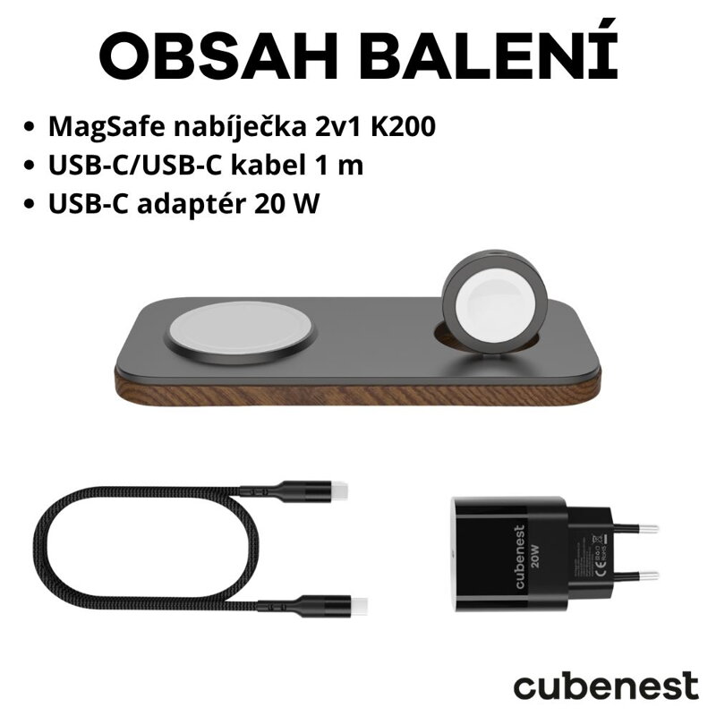 Cubenest 2v1 Bezdrátová magnetická nabíječka K200 šedá