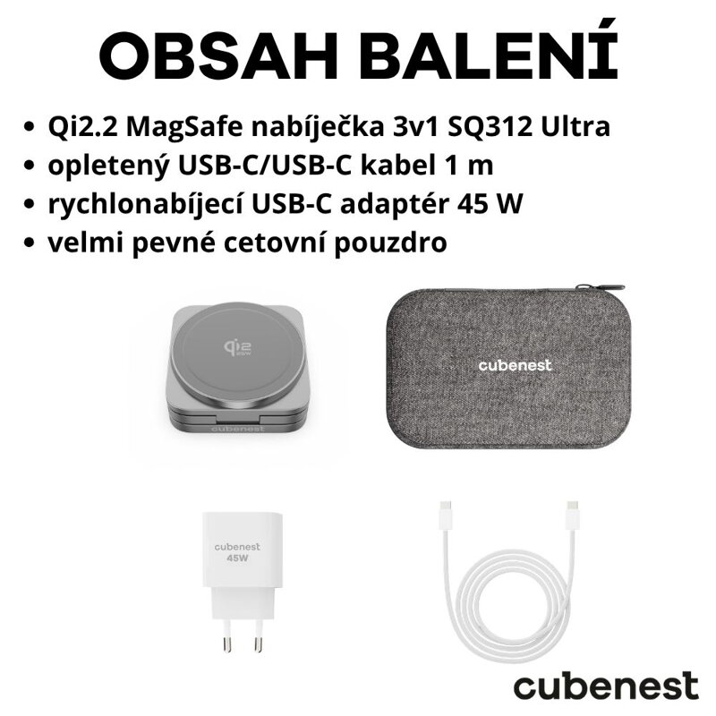 Cubenest 3v1 Qi2.2 Skládací bezdrátová magnetická nabíječka SQ312 Ultra šedá