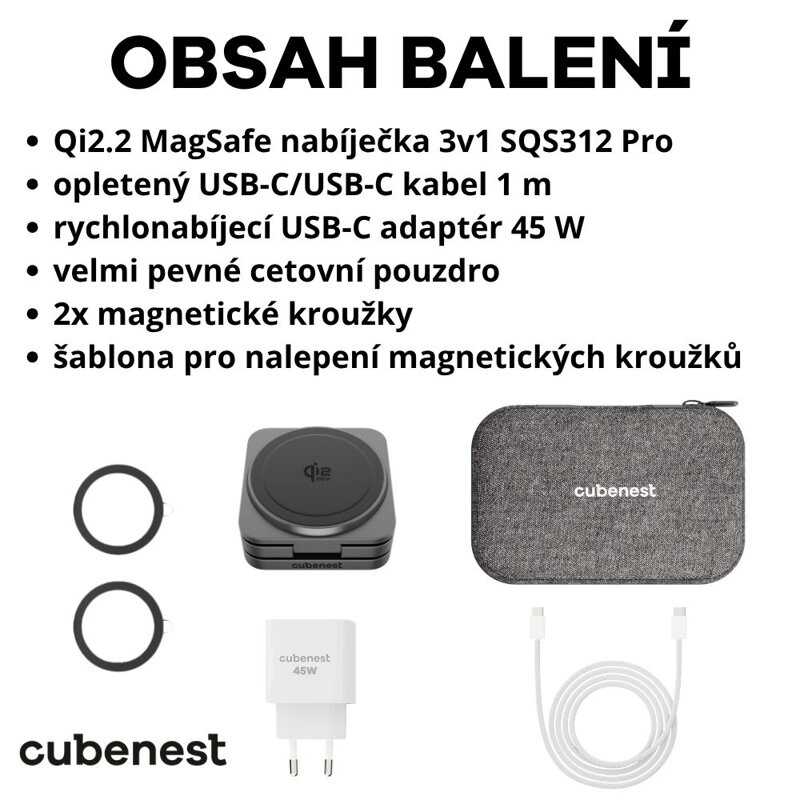 Cubenest 3v1 Qi2.2 Skládací bezdrátová magnetická nabíječka SQS312 Pro Samsung Watch