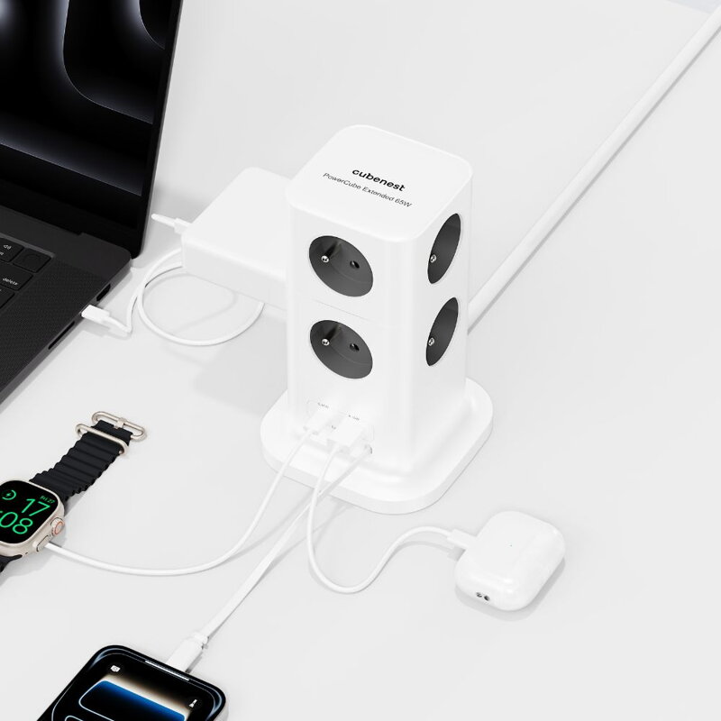 Cubenest PowerCube Extended USB A+C PD 65 W 8xAC USB-C kabel 1,5 m