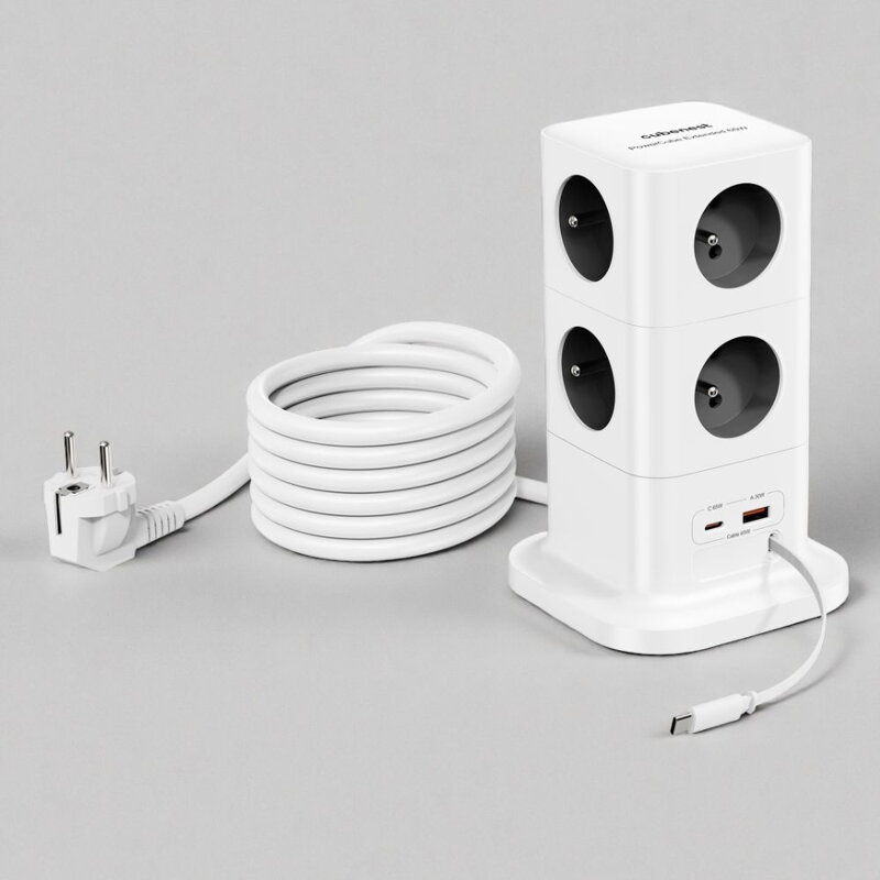 Cubenest PowerCube Extended USB A+C PD 65 W 8xAC USB-C kabel 1,5 m