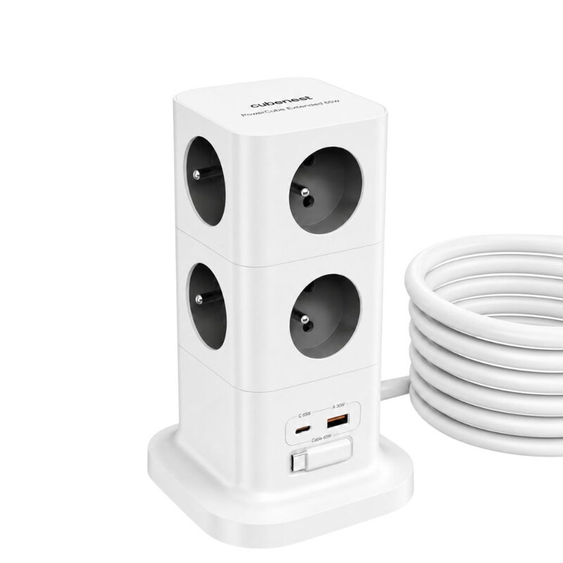 Cubenest PowerCube Extended USB A+C PD 65 W 8xAC USB-C kabel 1,5 m
